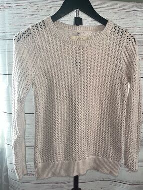 LOFT Women's Cream Open-Weave Crewneck Sweater